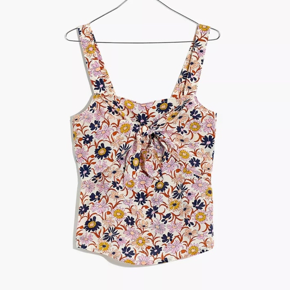Madewell Silk Tie-front Cami Top in Wildflower Garden